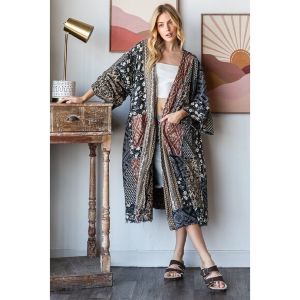 Oli & Hali Washed Mix Media Open Front Pocket Cardigan NEW Size Large - Picture 5 of 10